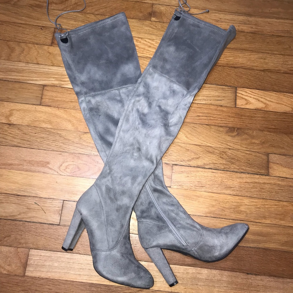 Thigh High Faux Suede Gray Boot